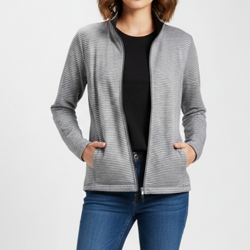 be inspired Womens XL Gray White Stripe Full Zip Jacket Polyester Athletic